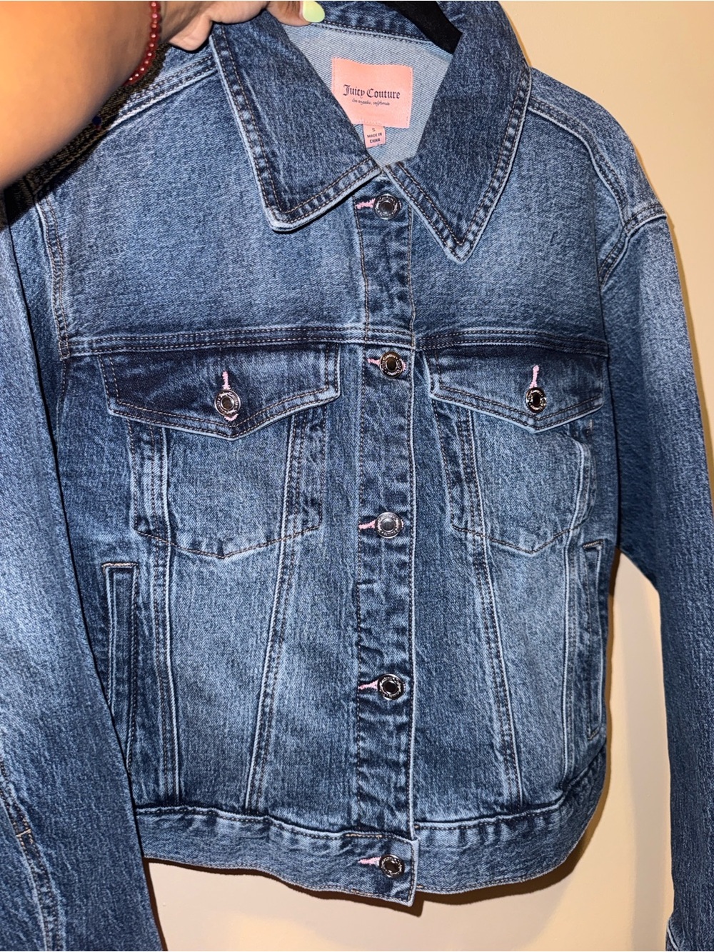 Juicy Couture Blue Denim Jacket with Sequins Juicy Logo and belt in back